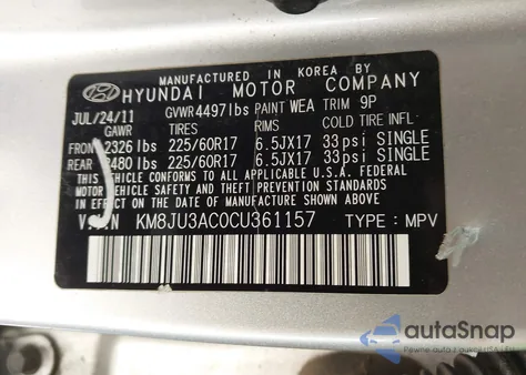 2012 Hyundai Tucson Gls z USA, uszkodzony, nr VIN KM8JU3AC0CU361157